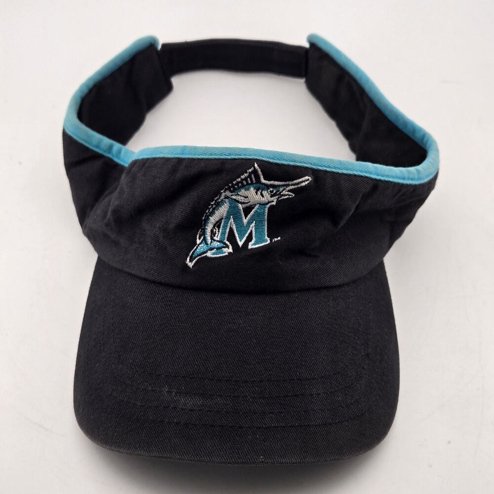 Florida Marlins Vintage MLB Embroidered Sun Visor Hat Black Teal Adjustable